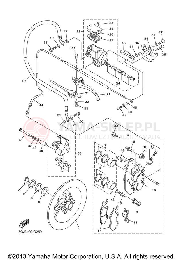 Schemat "hamulec" do Yamaha PHAZER MTX PZ50MTXL/PZ50MTXW