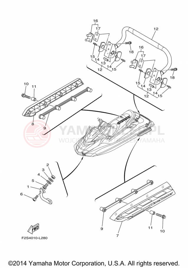 Schemat "HULL & DECK" do Yamaha WAVE RUNNER FX SHO FA1800P