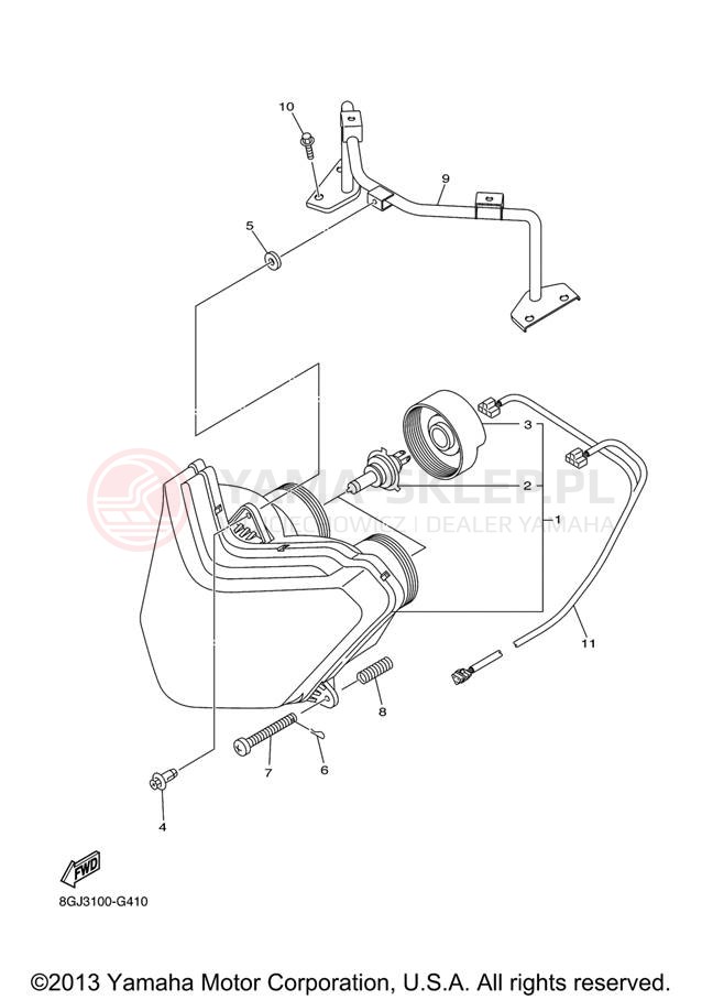 Schemat "Lampa przód" do Yamaha VENTURE LITE PZ50VTXL/PZ50VTXR
