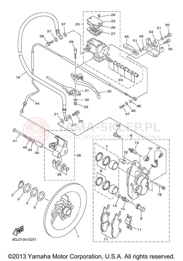 Schemat "hamulec" do Yamaha VENTURE LITE PZ50VTZL/PZ50VTZR