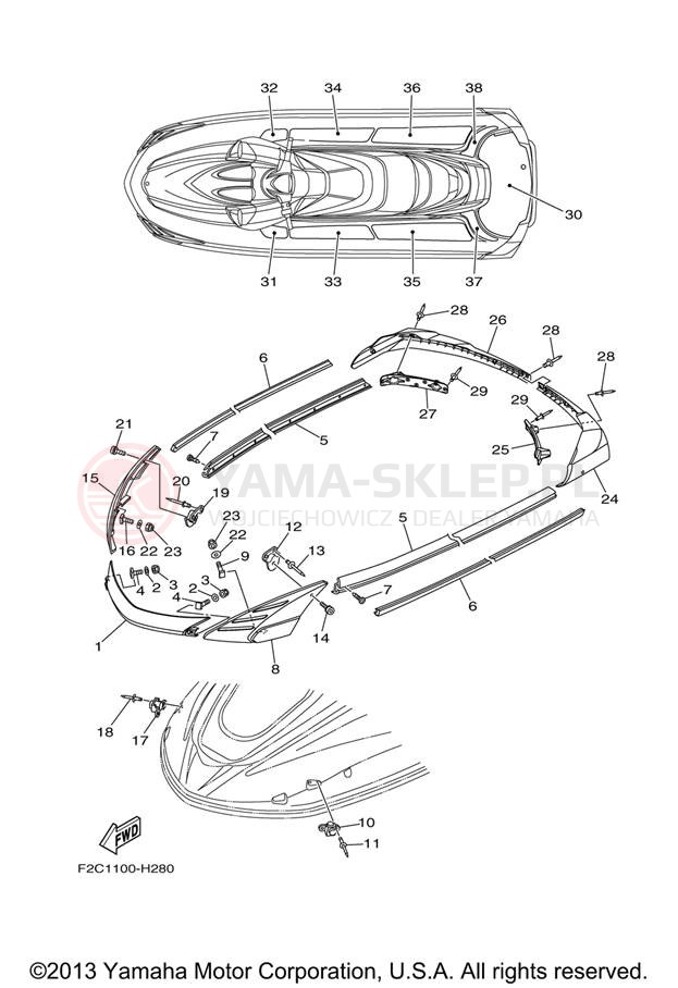 Schemat "GUNWALE - MAT" do Yamaha WAVERUNNER FZR GX1800J