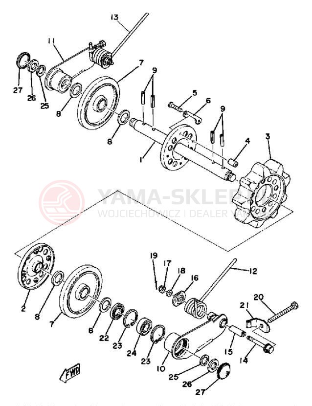 Schemat "Tylna ośka i koło" do Yamaha GS300A