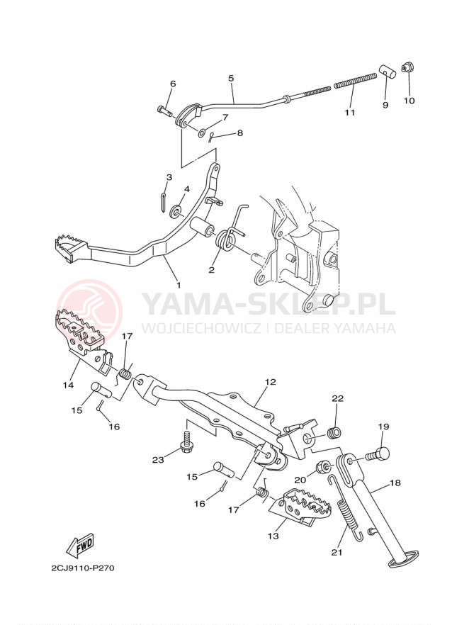 Schemat "Stopka postojowa i podnóżki" do Yamaha TTR50E TTR50EF