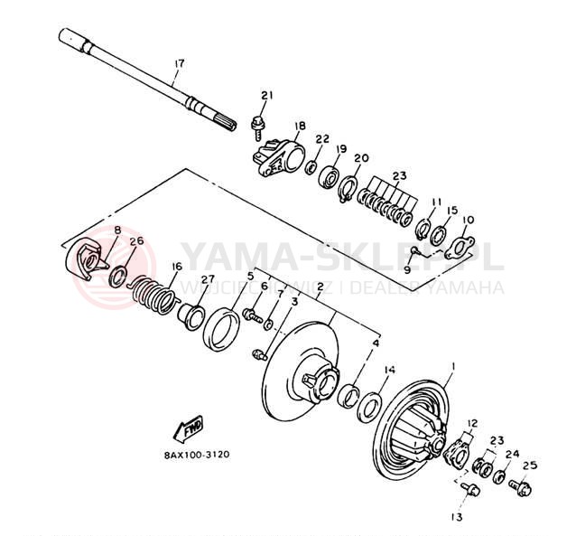Schemat "Przeniesienie napędu" do Yamaha VMAX-4 VX750T