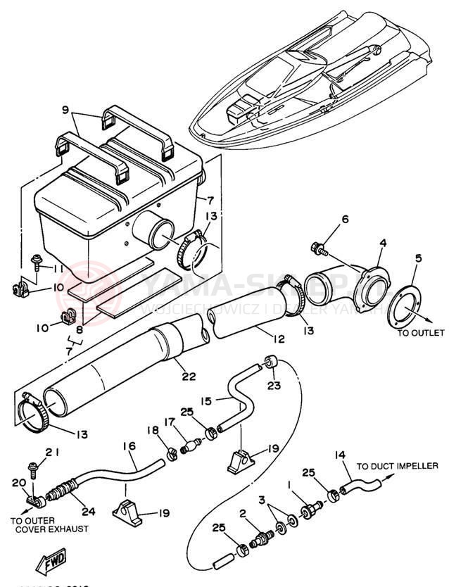 Schemat "Wydech końcowy" do Yamaha WAVE RUNNER III WRA650U