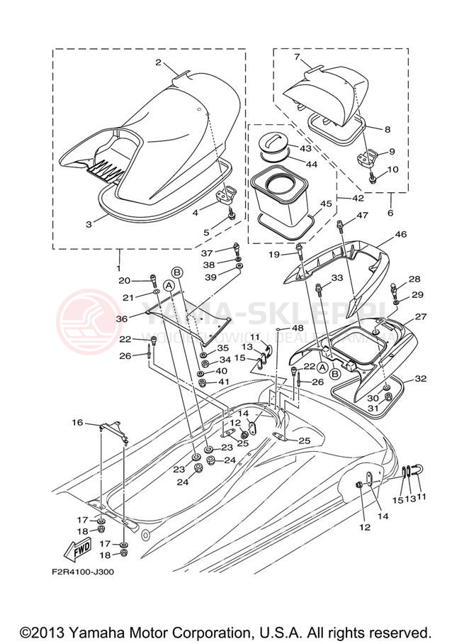 Schemat "Siedzenie i schowek" do Yamaha WAVERUNNER FZR GX1800J