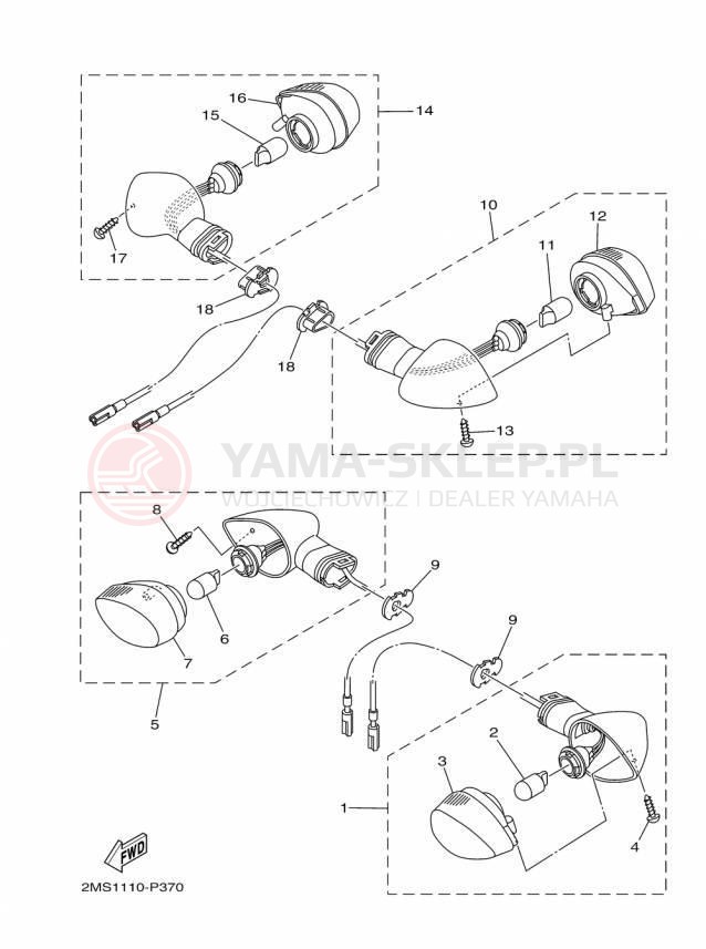 Schemat "kierunkowskazy" do Yamaha YZFR3 YZFR3FL/YZFR3FR/YZFR3FB