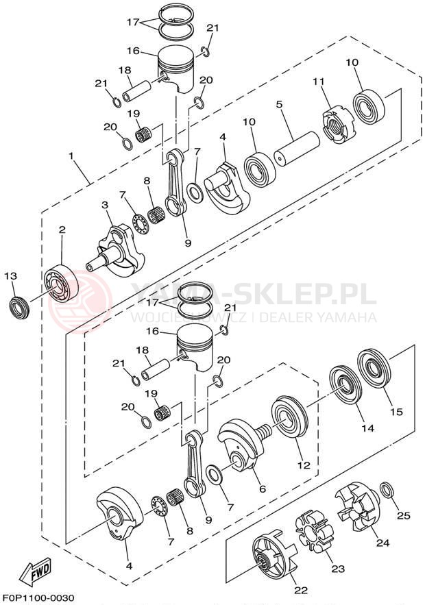 Schemat "Wał korbowy, tłok" do Yamaha GP800R GP800AZ