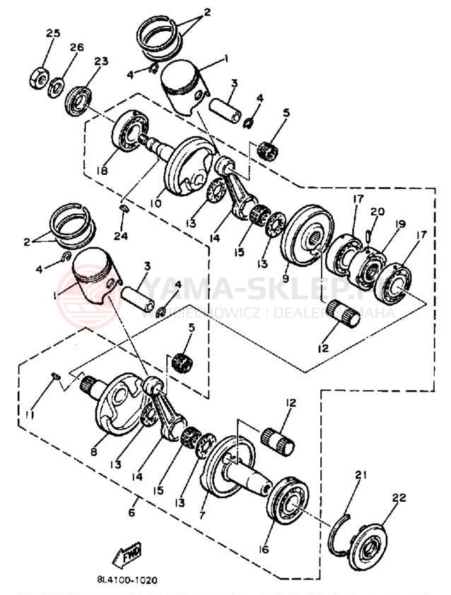 Schemat "Wał korbowy, tłok" do Yamaha EXCEL III EC340J