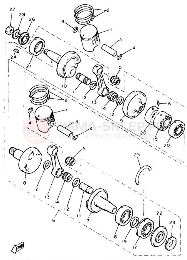 Schemat "Wał korbowy, tłok" do Yamaha XLV XL540K