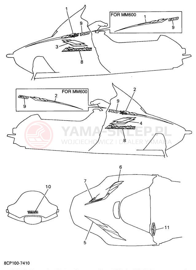 Schemat "naklejki" do Yamaha MOUNTAIN MAX 700 MM700A/MM600A