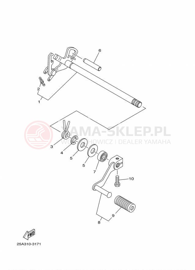Schemat "Dźwignia zmiany biegów, wałek" do Yamaha TW200 TW200F1/TW200F1C