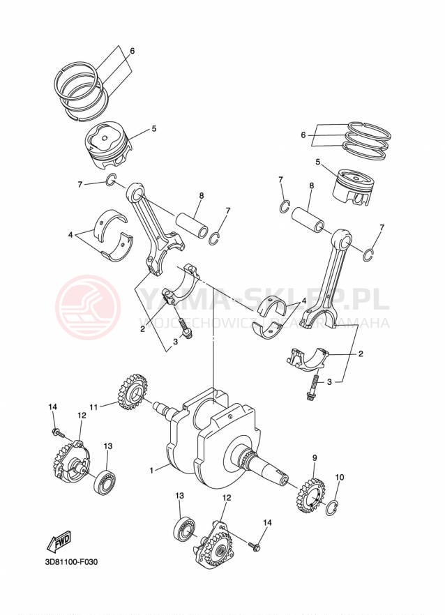 Schemat "Wał korbowy, tłok" do Yamaha STRYKER XVS13CFCS/XVS13CFS
