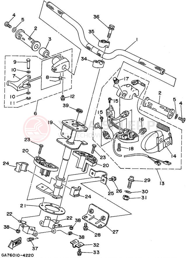 Schemat "Kierownica i osprzęt" do Yamaha WAVE BLASTER WB700T