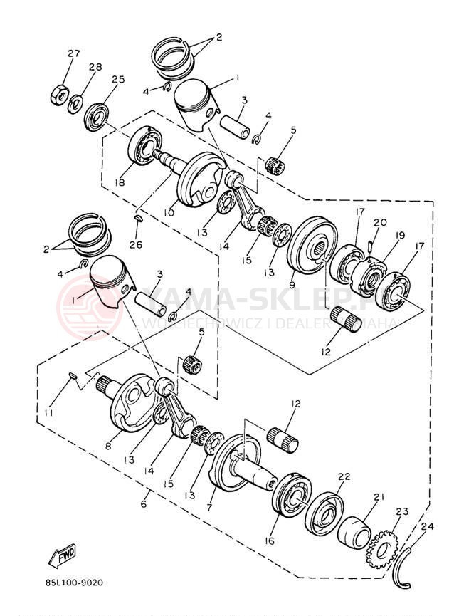 Schemat "Wał korbowy, tłok" do Yamaha OVATION LE CS340EA