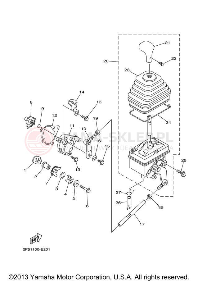 Schemat "Dźwignia zmiany biegów, wałek" do Yamaha RHINO 450 YXR45FXGR/YXR45FXR