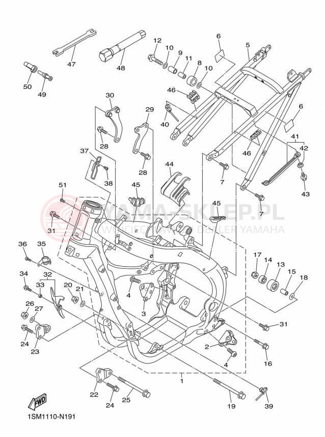 Schemat "rama" do Yamaha YZ250F YZ250FFW/YZ250FFL