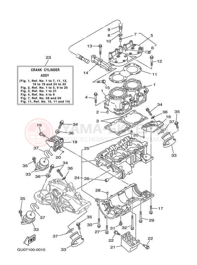 Schemat "Obudowa silnika - cylinder" do Yamaha GP800 GP800Y