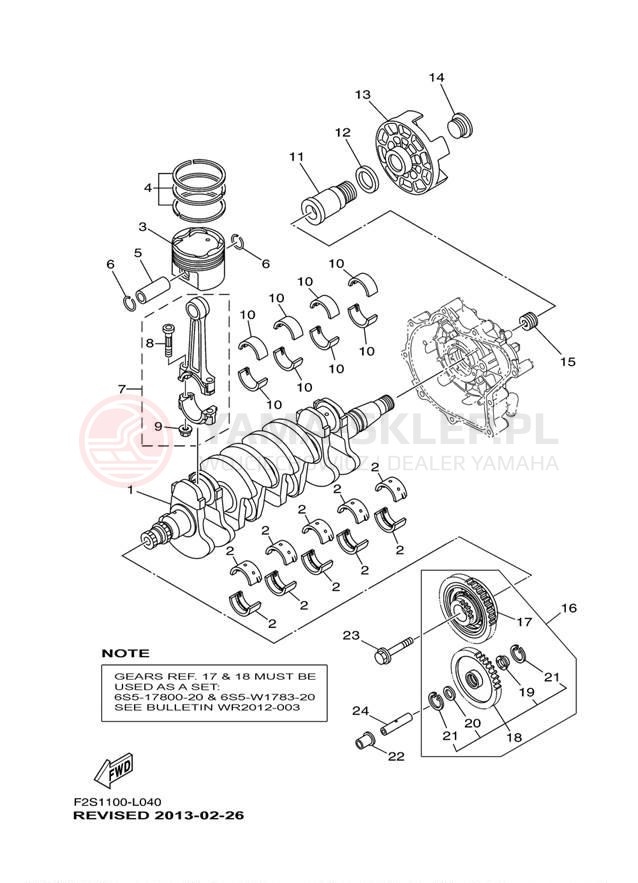 Schemat "Wał korbowy, tłok" do Yamaha WAVE RUNNER FX SHO FA1800L