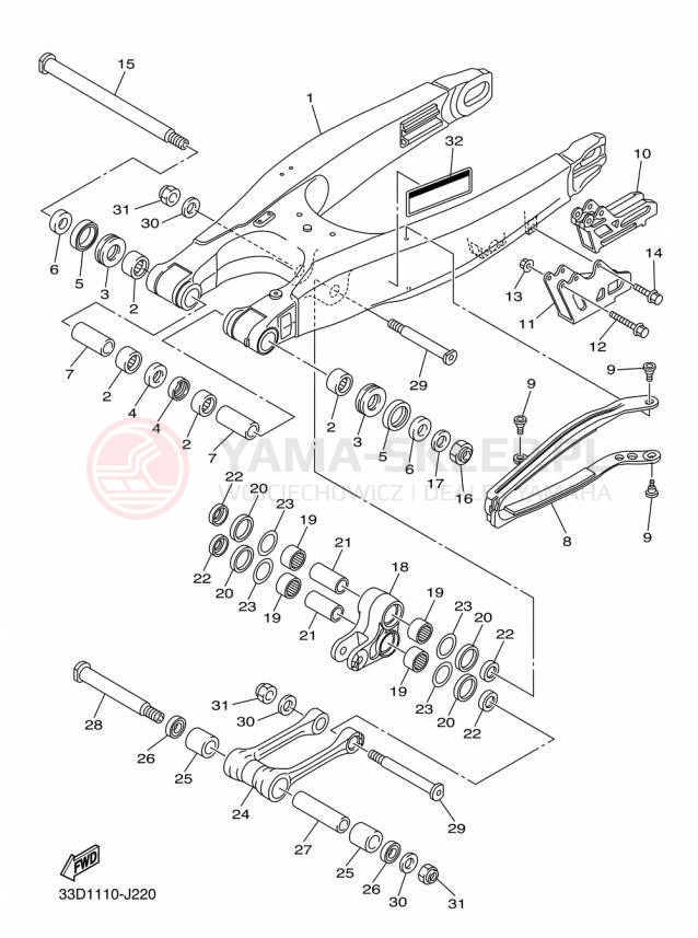 Schemat "wahacz" do Yamaha YZ250F YZ250FFW/YZ250FFL