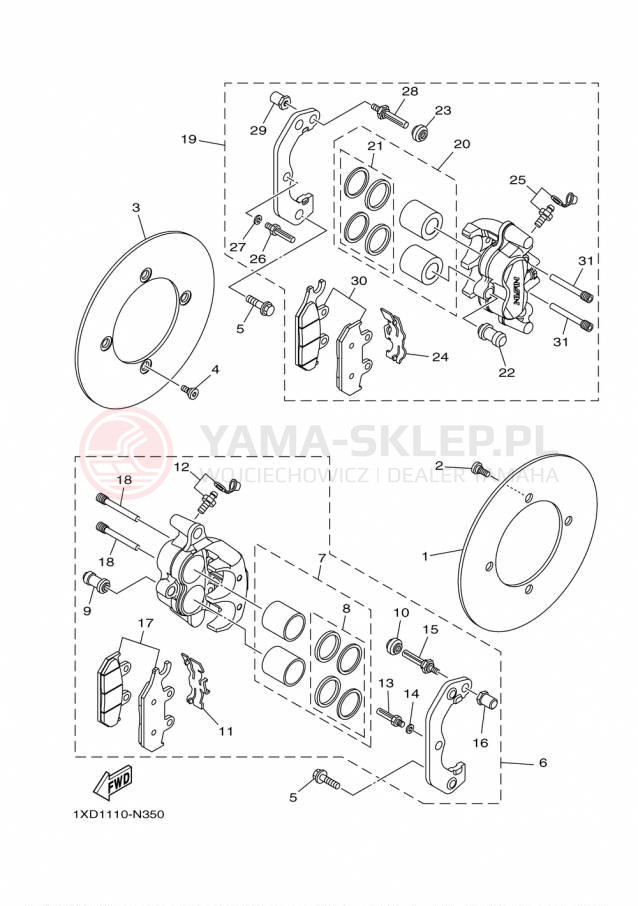 Schemat "Zacisk hamulcowy + tarcza przód" do Yamaha VIKING HUNTER YXM700DHFH