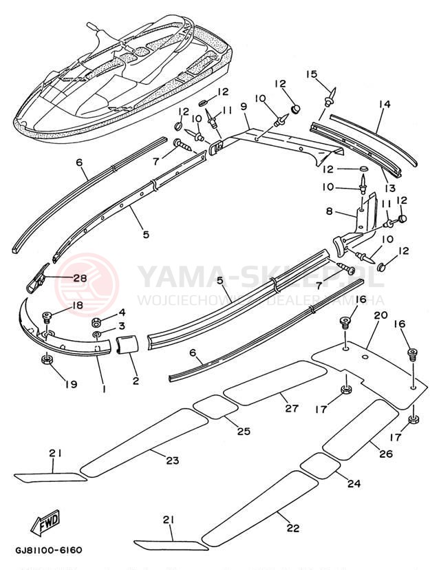 Schemat "GUNWALE - MAT" do Yamaha WAVE RAIDER 1100 RA1100U