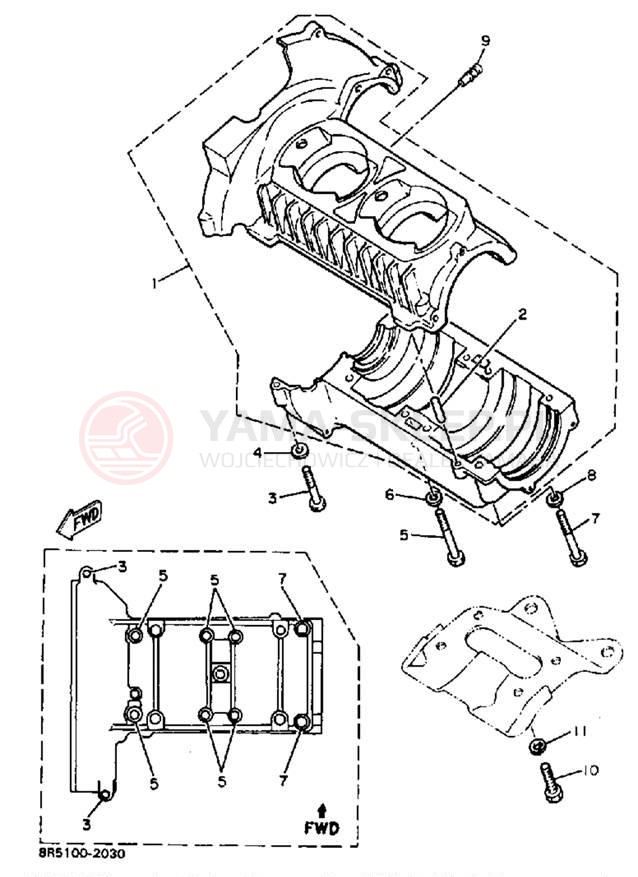 Schemat "Obudowa silnika" do Yamaha EXCEL III EC340J