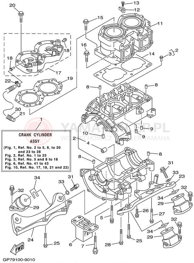 Schemat "cylinder, obudowa silnika" do Yamaha WAVE RUNNER GP760 GP760X