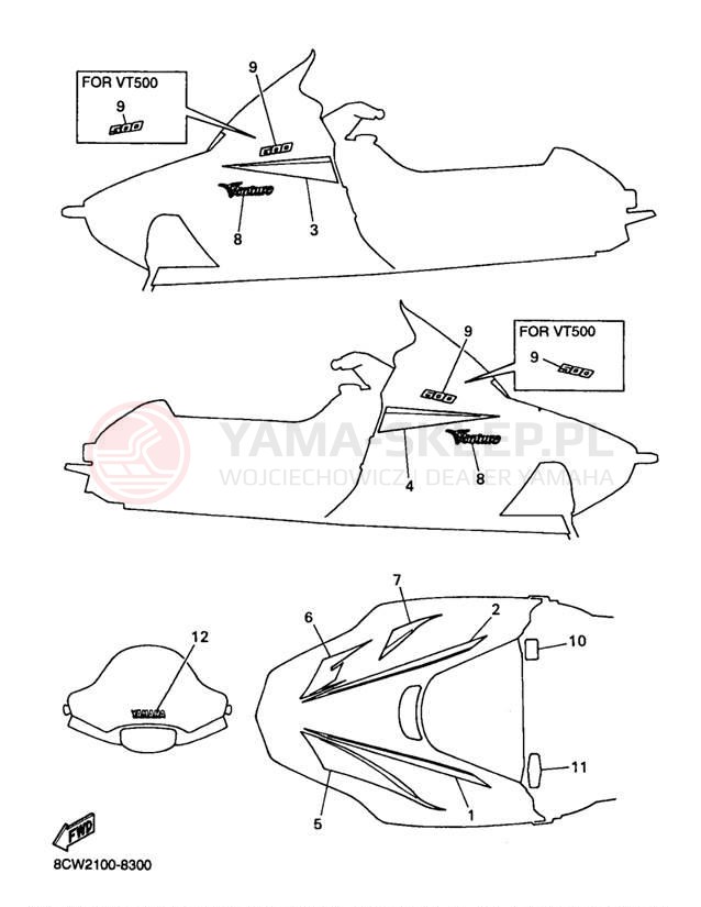 Schemat "naklejki" do Yamaha VENTURE 500 VT500B/VT600B