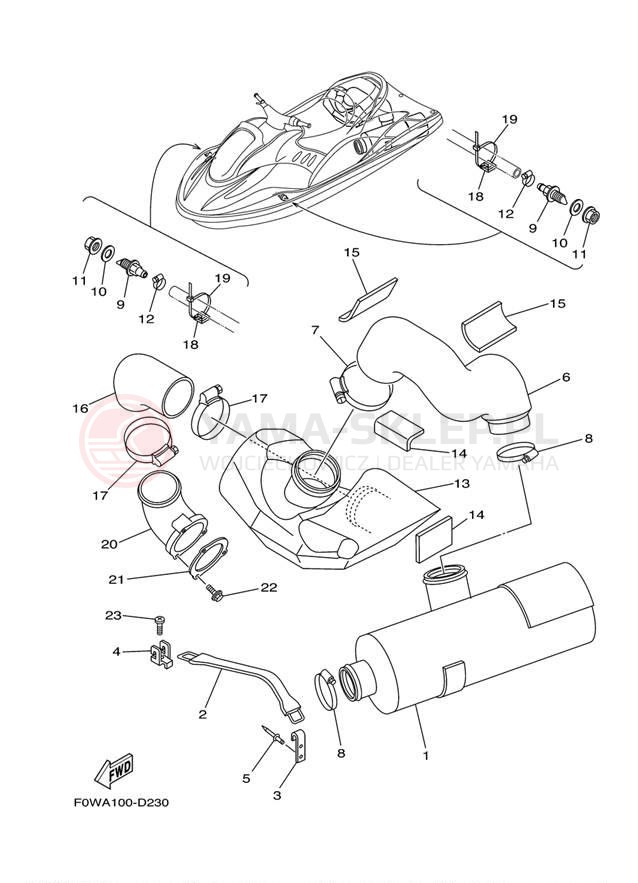 Schemat "Wydech końcowy" do Yamaha WaveRunner GP800R GP800AD