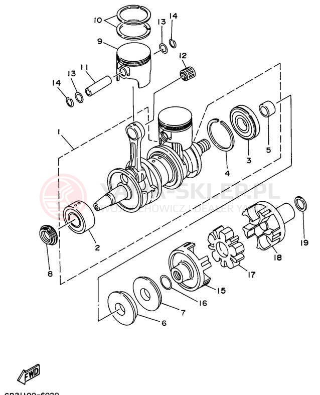 Schemat "Wał korbowy, tłok" do Yamaha WAVE RAIDER 760 RA760U