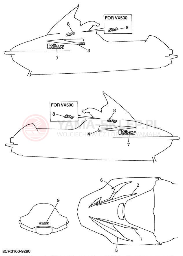 Schemat "naklejki" do Yamaha VMAX 600 VX600C/VX500C