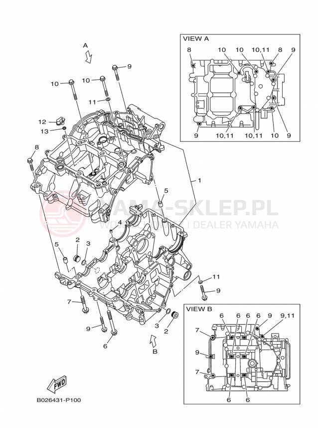 Schemat "Obudowa silnika" do Yamaha YZFR3 YZFR3FL/YZFR3FR/YZFR3FB