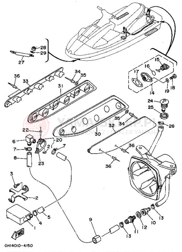 Schemat "HULL & DECK" do Yamaha WAVE RAIDER RA700S