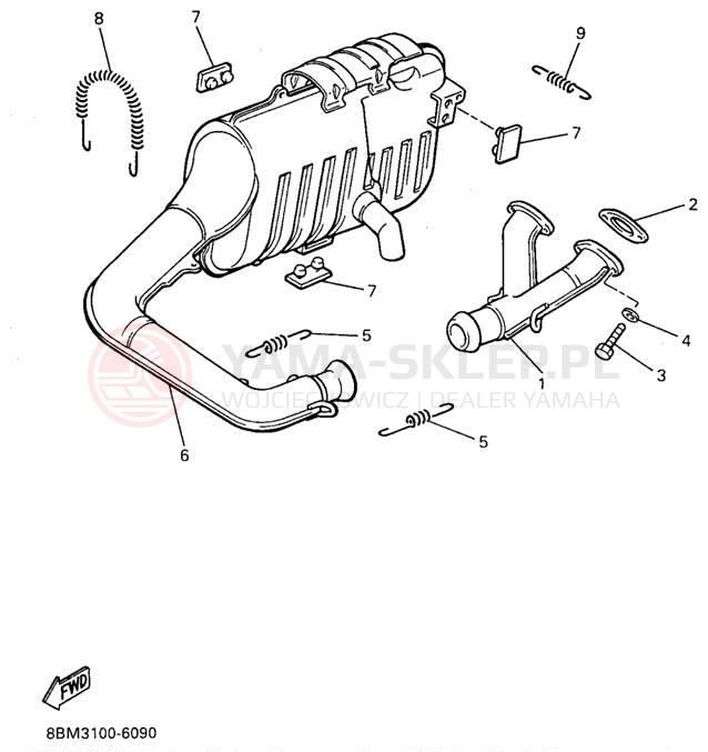 Schemat "Wydech końcowy" do Yamaha VENTURE XL VT480A