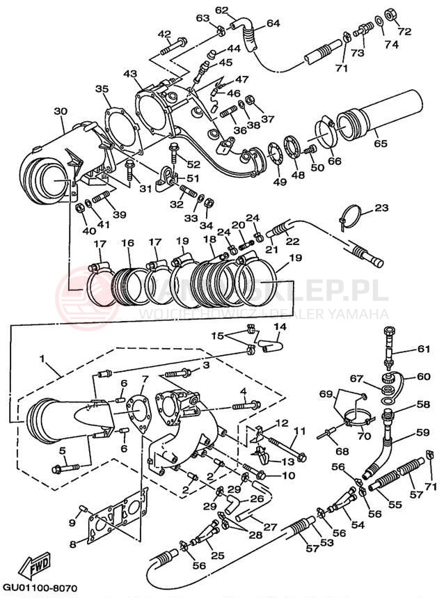 Schemat "wydech" do Yamaha WAVE RUNNER GP800W GP800W