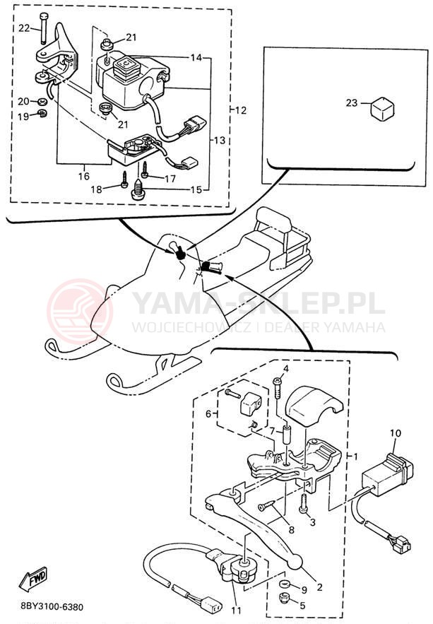 Schemat "Kierownica i osprzęt" do Yamaha VENTURE TR VT480TRW