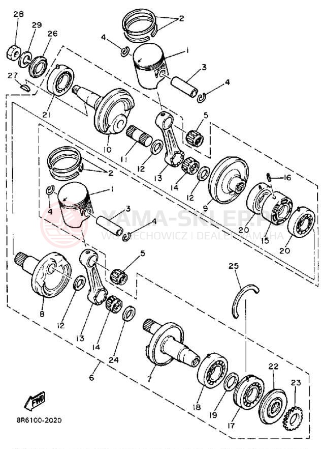 Schemat "Wał korbowy, tłok" do Yamaha SRV SR540N