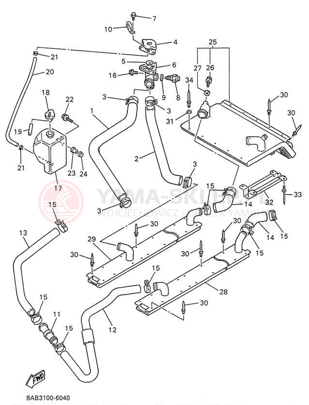 Schemat "Układ chlodzenia" do Yamaha VMAX 500 VX500W
