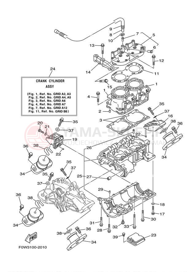 Schemat "Obudowa silnika - cylinder" do Yamaha GP800R GP800AB