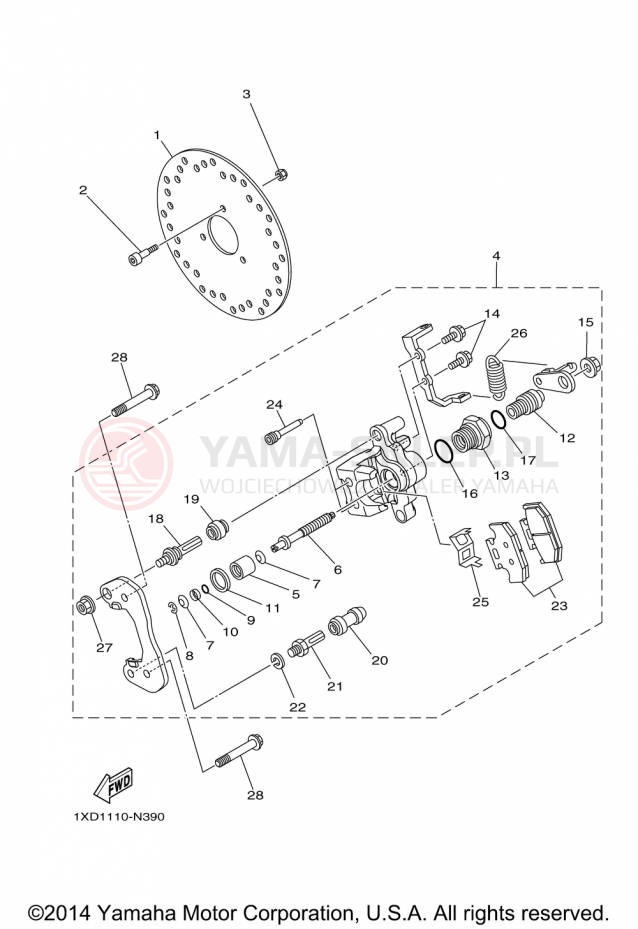 Schemat "REAR BRAKE CALIPER" do Yamaha VIKING YXM700DFL