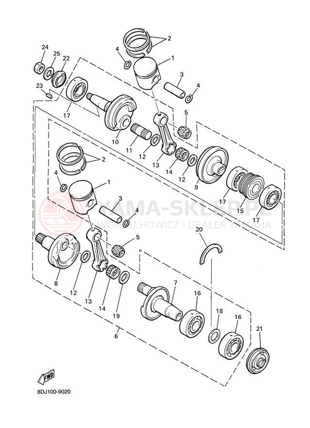 Schemat "Wał korbowy, tłok" do Yamaha VT500XLF