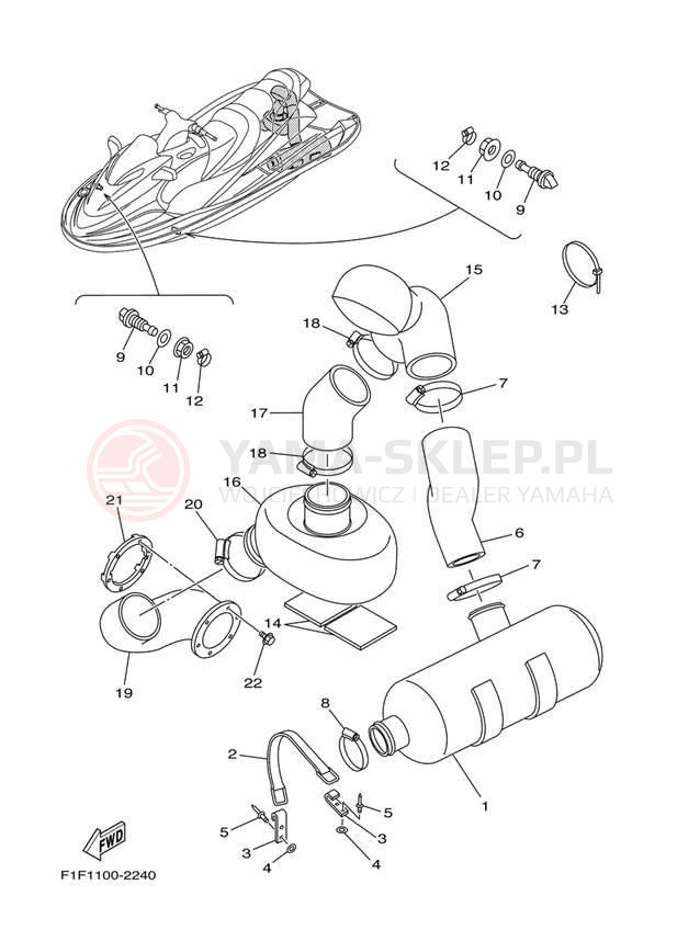 Schemat "Wydech końcowy" do Yamaha XLT800 XA800AA