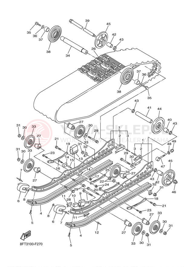 Schemat "Zawieszenie gąsiennicy" do Yamaha ATTAK GT RXW10GTW/RXW10W