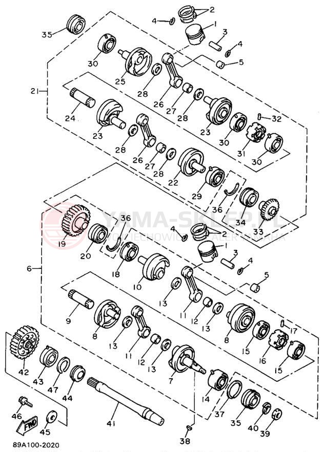Schemat "Wał korbowy, tłok" do Yamaha VMAX-4 VX750U
