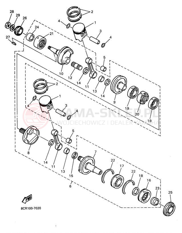 Schemat "Wał korbowy, tłok" do Yamaha VENTURE 600 VT600A/VT500A