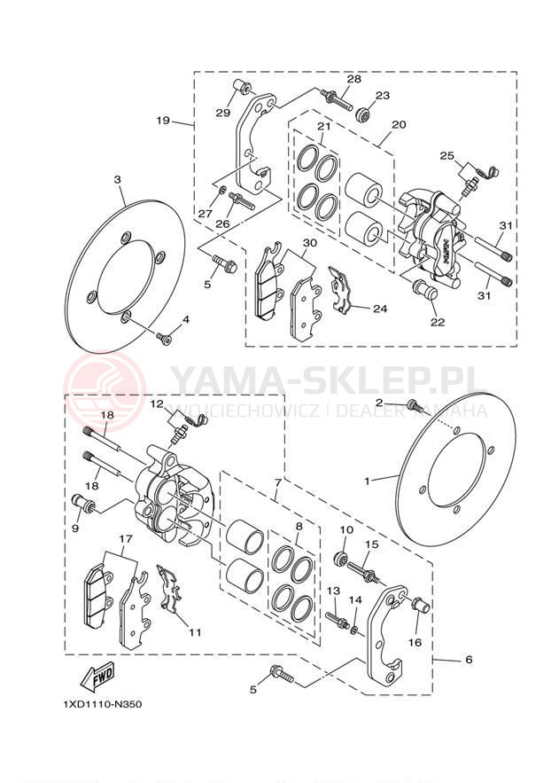 Schemat "Zacisk hamulcowy + tarcza przód" do Yamaha VIKING 700 YXM700DER