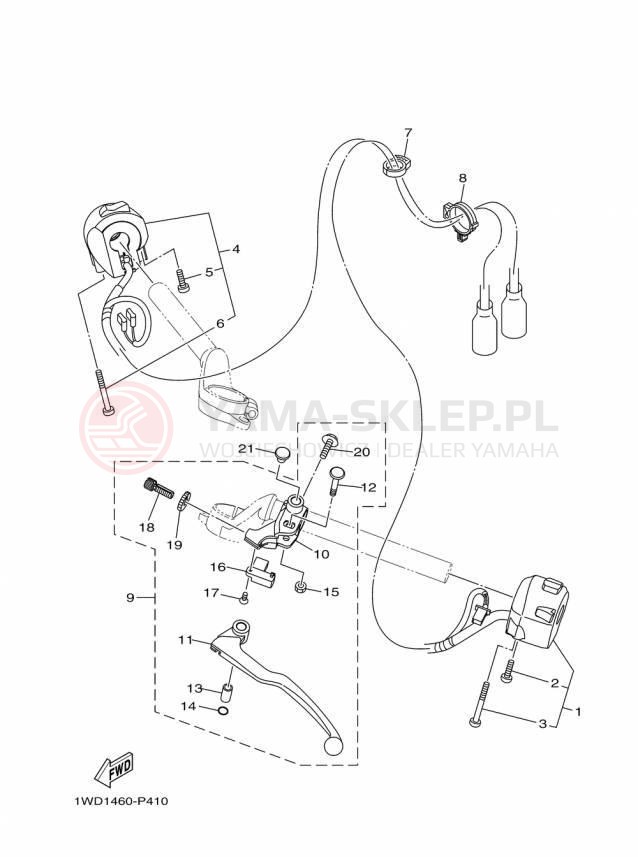 Schemat "Kierownica i osprzęt" do Yamaha YZFR3 YZFR3FL/YZFR3FR/YZFR3FB