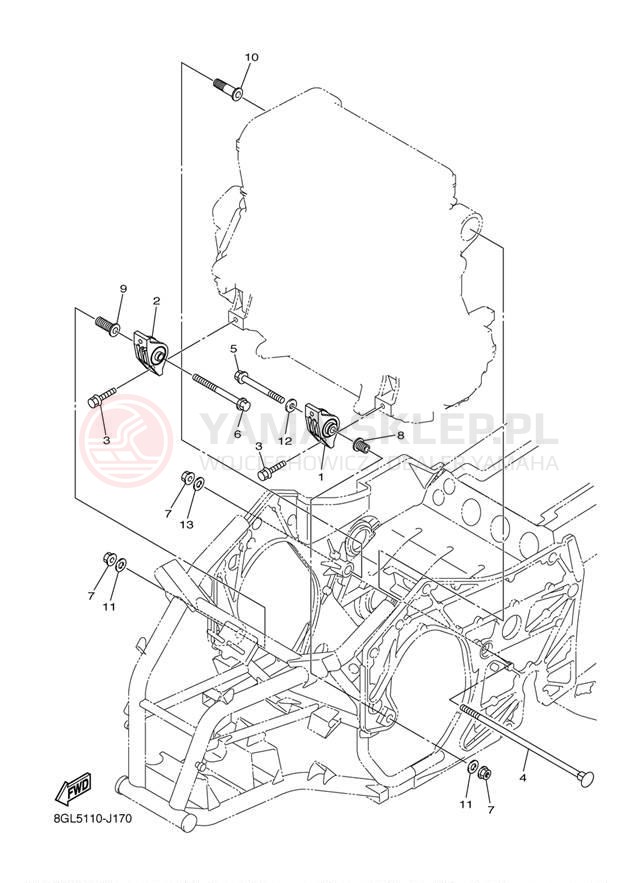 Schemat "Mocowanie silnika" do Yamaha FX NYTRO FX10ZB/FX10ZW