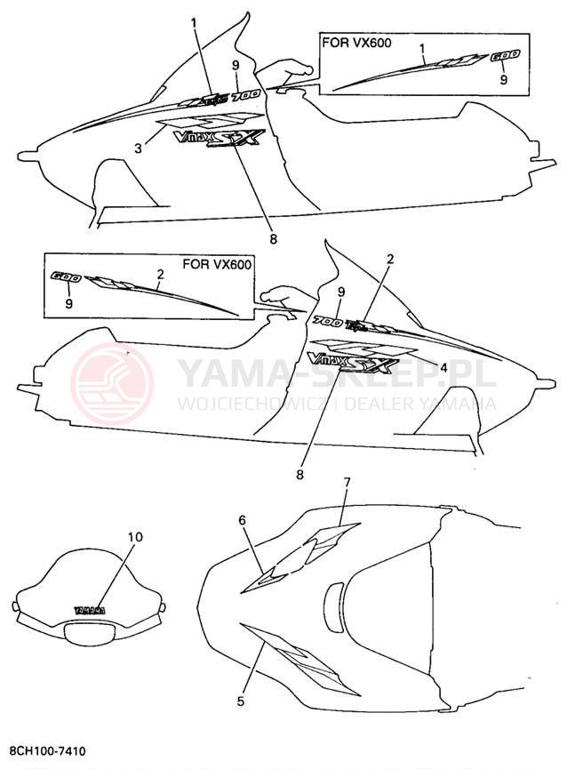 Schemat "naklejki" do Yamaha VMAX 600 SX VX600SXA/VX700SXA